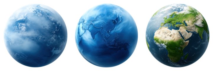 Blue earth globe with clouds, ocean view, atmospheric planet, world map, environmental concept, natural beauty