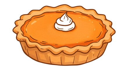 Watercolor Pumpkin Pie with Whipped Cream Illustration