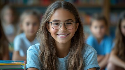 teacher enthusiastically shares story young children sitting in circle Colorful books are stacked nearby, enhancing lively atmosphere of reading session