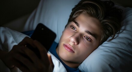 Teenager Staying Up Late in Bed, Scrolling Through a Phone With Tired Eyes, Bad Habits