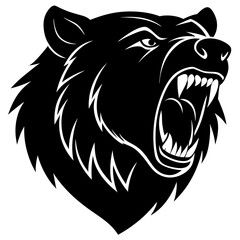 Grizzly bear head roaring Silhouette on white background