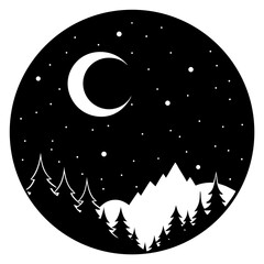 moon night silhouette black and white background