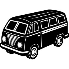 Vector illustration of a mini bus silhouette on a white background