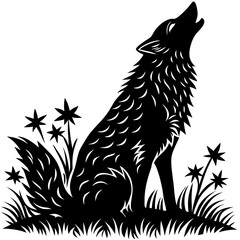 wolf silhouette black on white background