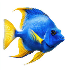 Naklejka premium Bright blue tropical fish with yellow fins and tail
