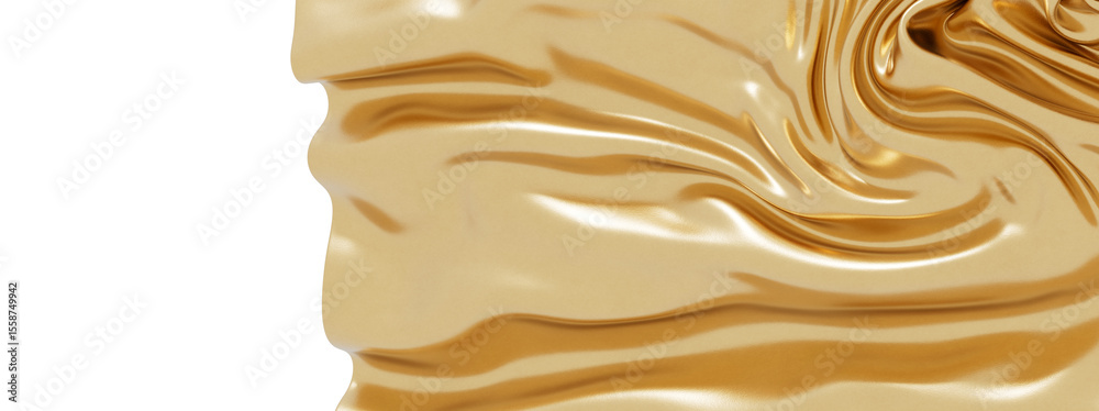 Poster high-resolution image of golden silk fabric with elegant drapes and folds. perfect for luxury brandi