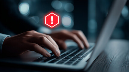 Hacker or programmer hand using laptop