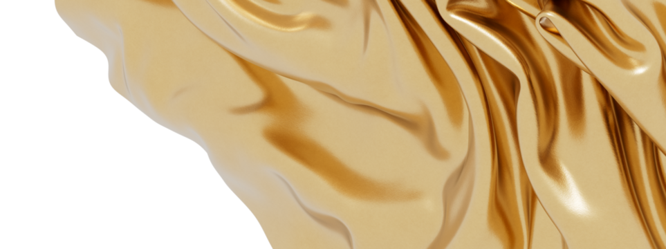 High-quality image of golden silk fabric with elegant folds and drapes. Perfect for luxury, fashion, and beauty.