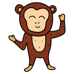Hand drawn cartoon cute monkey on white background.