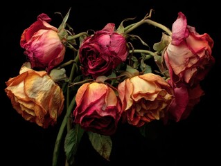 Wilting Rose. Concept of Beauty Fading Away against Dark Background