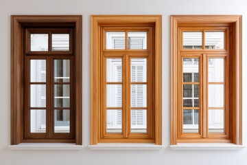 Windows And Doors Installation. Advertising Architecture Design with Glass Frames on White Background