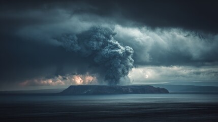 Fototapeta premium Underwater volcano erupting with rising steam and contrast.