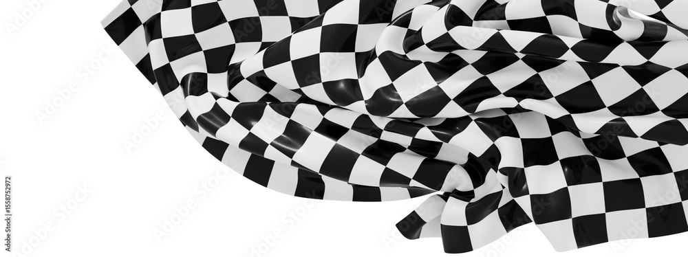 Poster high-resolution image of a black and white checkered flag fabric, perfect for backgrounds or racing 