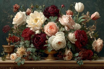 Romantic rose and tulip floral arrangement high resolution picture