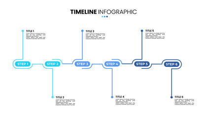Timeline infographic 6 options, step, sequence. Six stage infographic template for business presentations