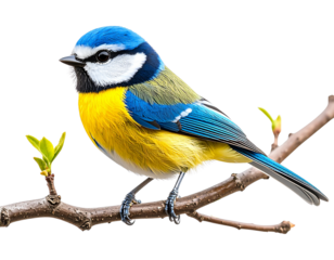 Untitled design - Colorful Songbird Perched on Branch, Side View Illustration, Transparent Background