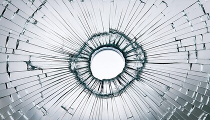 shattered glass effect cracks radiating outward with a smooth edged circular gap in the center on white background