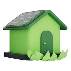 Solar panel on green roof of eco house with clean energy and smart power 3d illustration
