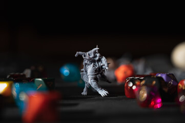 Cinematic Fantasy Miniature in a Field of Dice