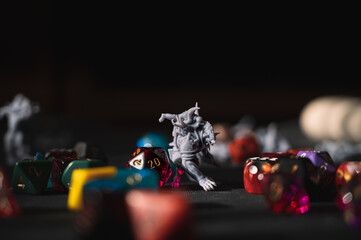 Cinematic Fantasy Miniature in a Field of Dice