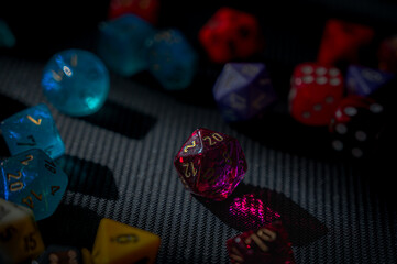Glowing Magenta 20-sided Dice for Tabletop Role Playing Games