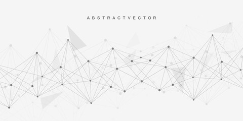 Global network connection website header or banner design. Abstract background with connecting dots and lines. Global business. Social network communication. Internet technology. Vector illustration