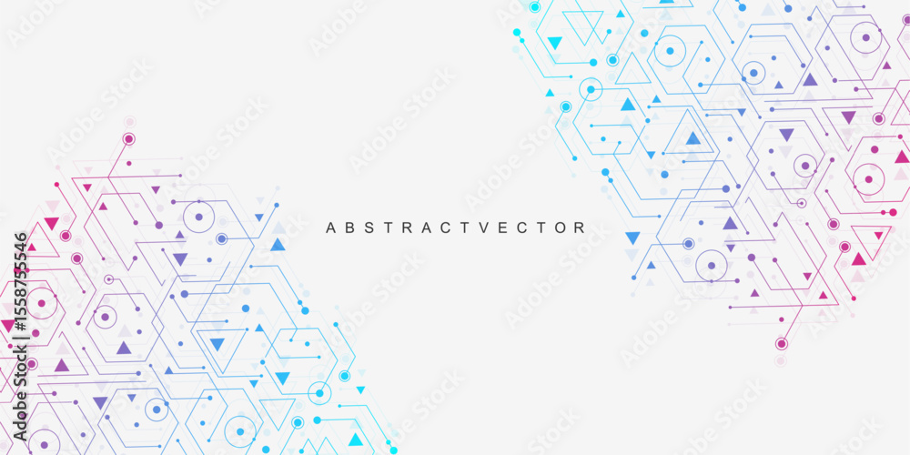 Poster abstract technology connect background lines and dots with hexagons. modern hexagons technology conc