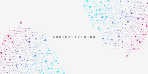 Abstract technology connect background lines and dots with hexagons. Modern hexagons technology concept design background. Vector illustration.