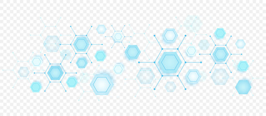 Health care or medical abstract background with hexagons, lines and dots. Scientific innovation banner template concept. Biology and pharmaceutical technology background. Vector illustration.