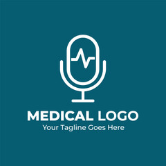 Medical Media Podcast Logo Design – Modern Microphone with Heartbeat Line
