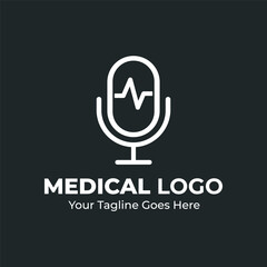 Medical Media Podcast Logo Design – Modern Microphone with Heartbeat Line