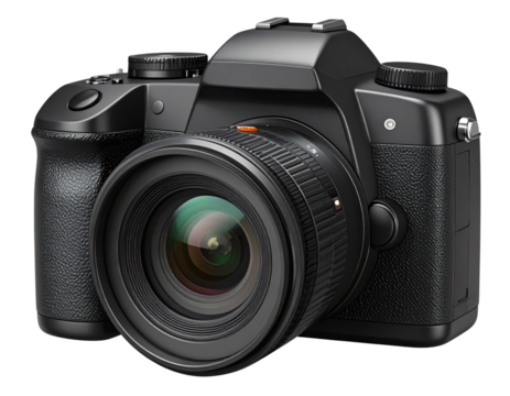 Untitled design - 3D Rendered Icon of a Black DSLR Camera with Visible Lens and Grip, Transparent Background