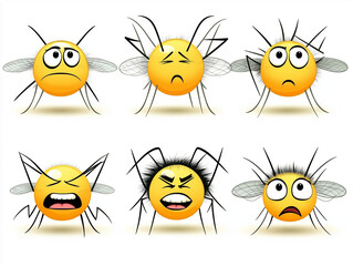 Obraz premium Six funny cartoon mosquitoes showing different emotions