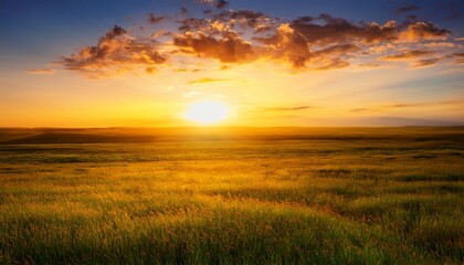 golden sunset over a vast flat grassland