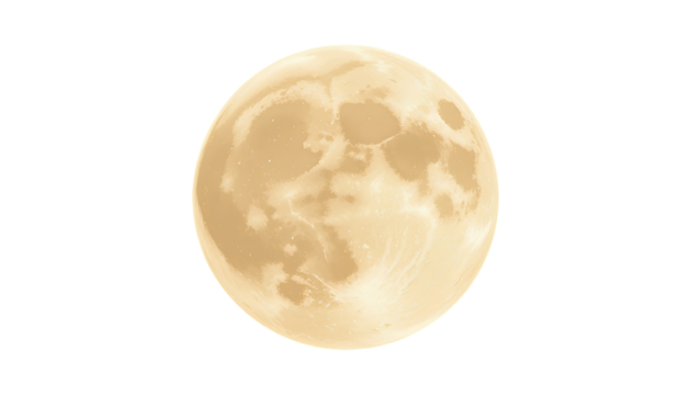 Full Pale Golden-Beige Moon | Soft Glow with Light-Beige Craters Surface Detail isolated on transparent background 