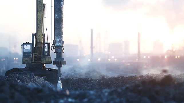 Powerful pile boring machine drilling deep with space for industrial branding and messaging