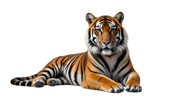 Tiger Lying Down Photo | Majestic Big Cat Resting in Natural Pose isolated on transparent background