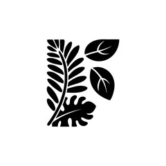creative Architectural botanicals (e.g., tropical leaves, structural stems)Icon vector silhouette illustration isolated on white background