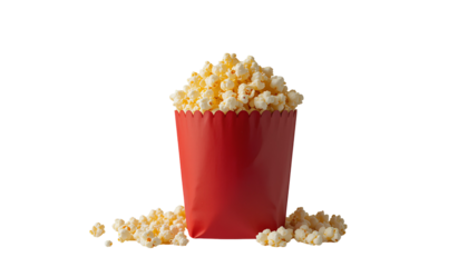 Buttered Popcorn in Red Paper Bag | Fresh Snack Close-Up Photo isolated on transparent background