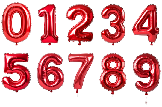 Metallic red number balloons on a white background. - Powered by Adobe
