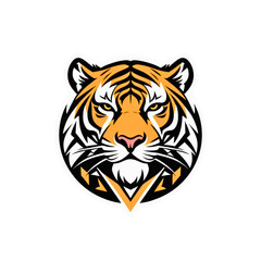 Intense tiger face emblem with sharp lines and bold orange and black colors
