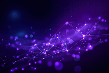 Vibrant Purple Digital Network with Glowing Nodes and Soft Bokeh Highlights