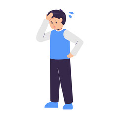 young man holding his head because he feels stressed and worried. mental health vector