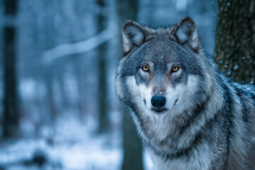 Fototapeta premium A photograph of an adult wolf in the forest