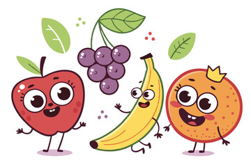 Cartoon Fruit Character Vector Set with Smiling Expression for Graphic Design