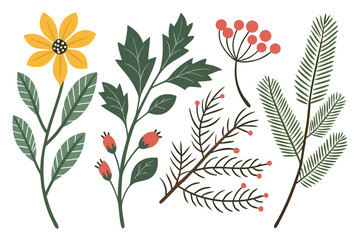 Seasonal Botanical Vector Pack with Spring Floral Elements and Dog Illustration