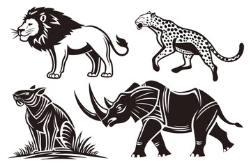 Safari Animal Vector Icon Set Lion Elephant and Other Wildlife Illustrations