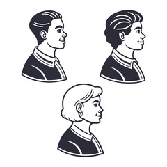 Three people profile icons group male