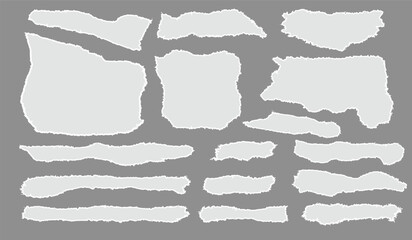 Torn Paper. White ripped paper strips collection. Realistic paper scraps with torn edges. torn paper pieces in various shapes. Decoration ornament art. Sticky notes 
