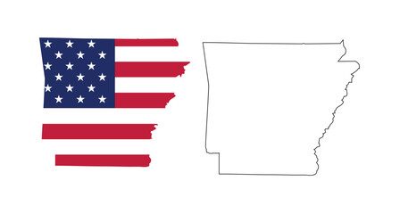 Arkansas state map with USA flat design and black outline. Patriotic and educational vector perfect for presentation, learning, or design projects.
